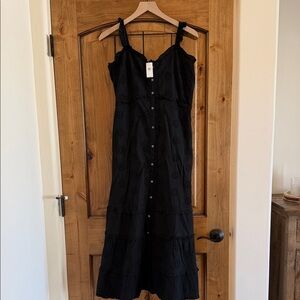 Black Eyelet Button-Front Midi Dress